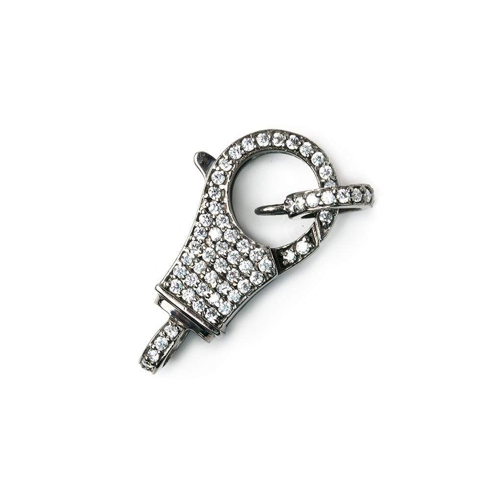  25.5x12mm Black Gold .925 Silver Pave CZ Lobster Clasp with CZ Ring 1 piece 