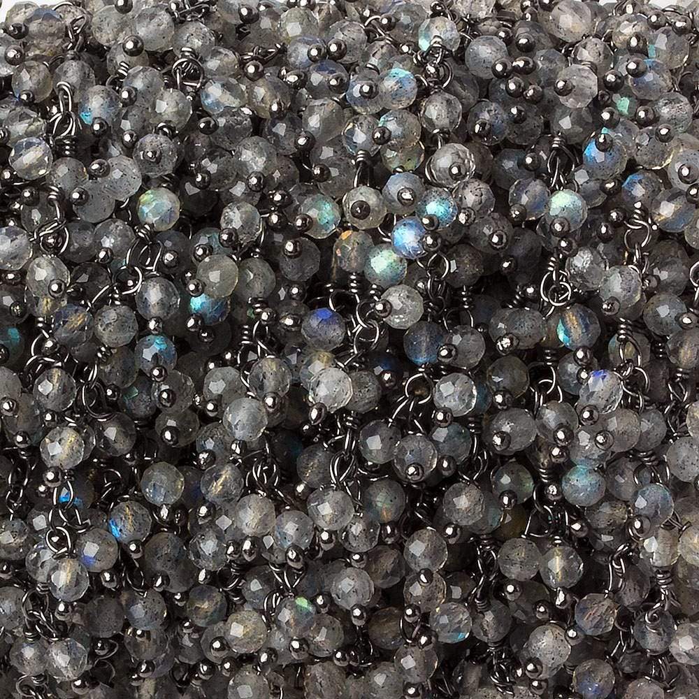  1.5mm Labradorite micro-faceted round Black Gold Dangling Chain by the foot 