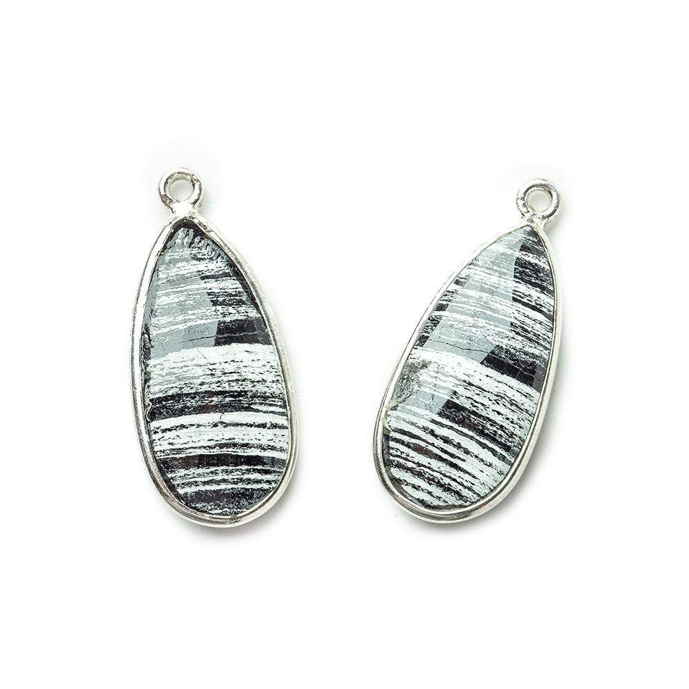  25x13mm Sterling Silver .925 Bezeled Banded Zebra Jasper Pear Set of 2 pendants 