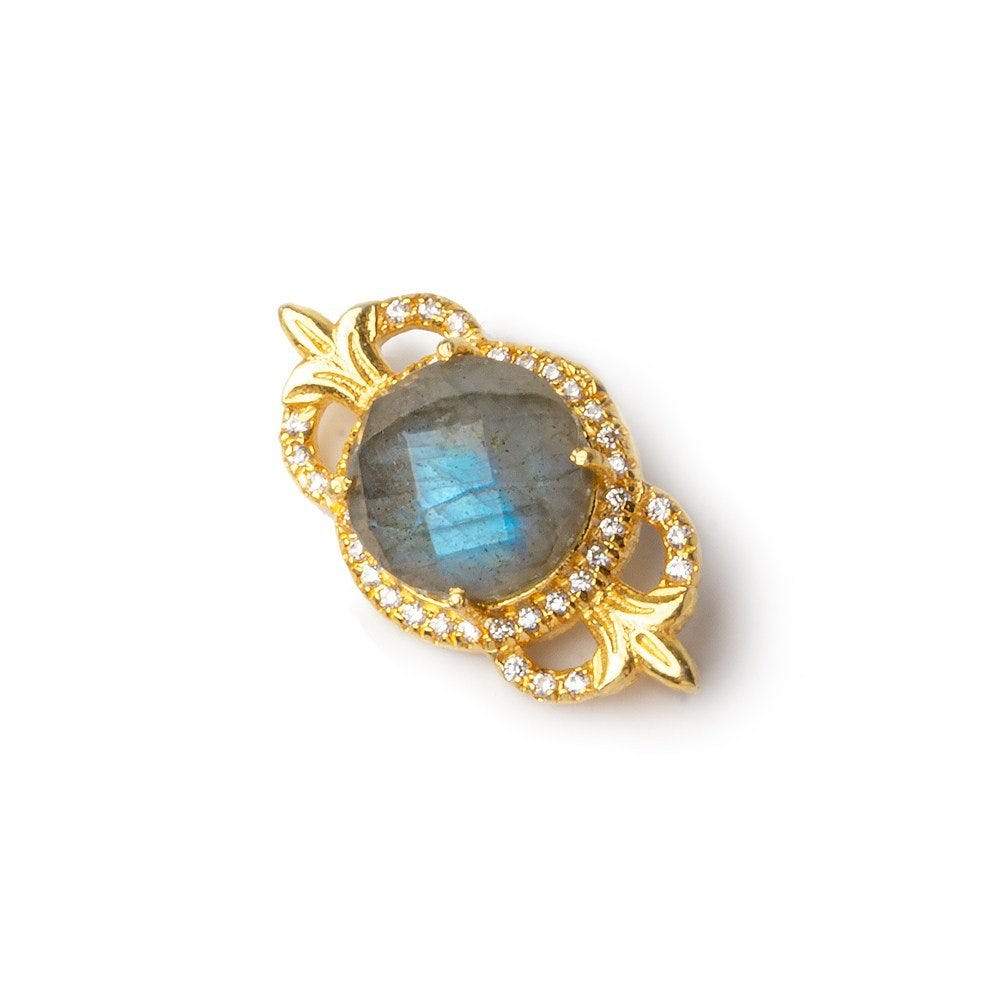  25x13mm Vermeil CZ Bezel Labradorite Fleur-De-Lis Coin 1 Connector 