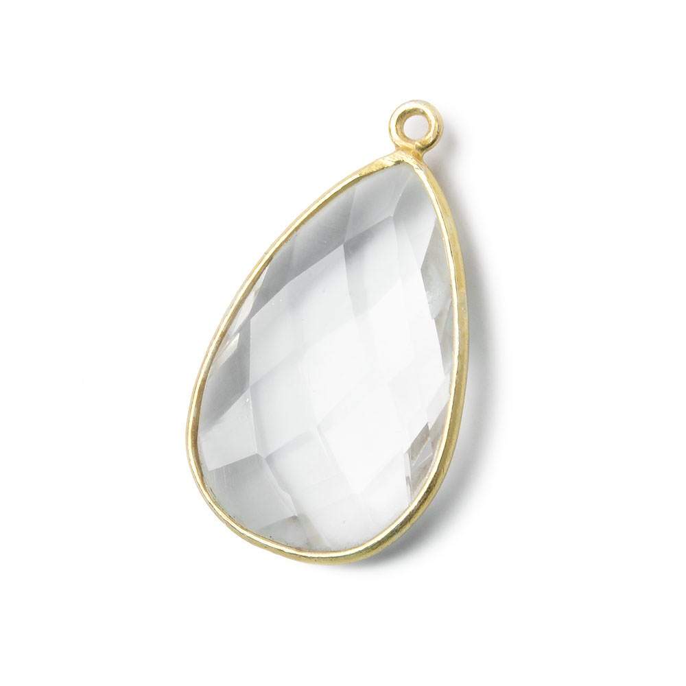  26x16mm Vermeil Bezeled Crystal Quartz faceted Pear Focal Pendant 