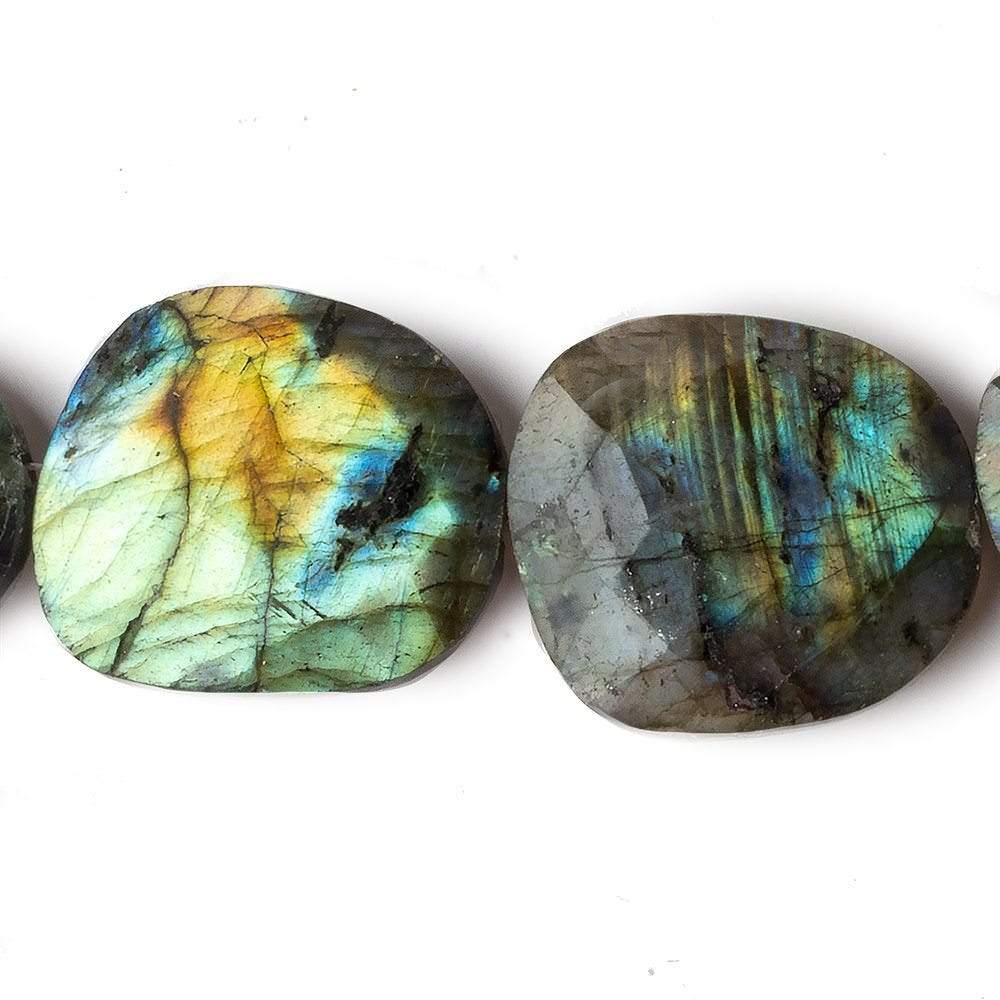  26x23-28x22mm Labradorite faceted flat nugget beads 9 inch 7 pieces 