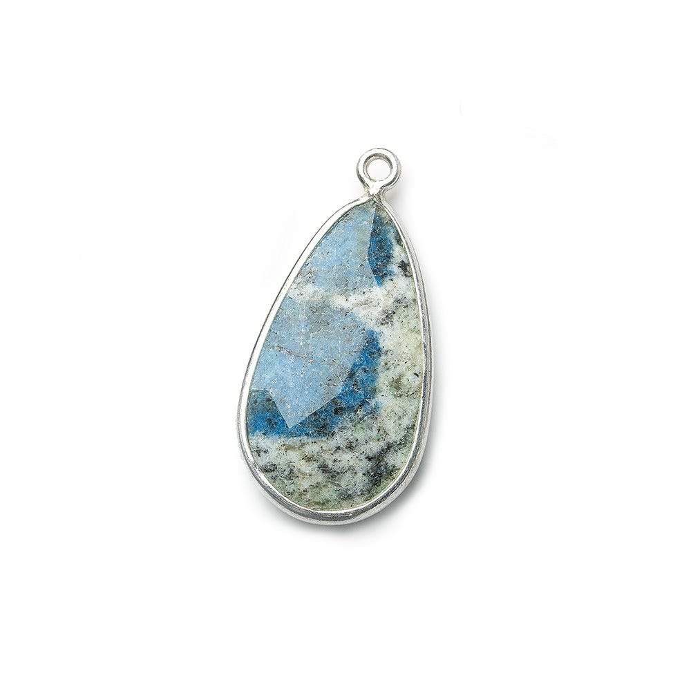  27x13mm .925 Silver Bezel K2 Granite & Azurite faceted Pear Pendant 1 piece 