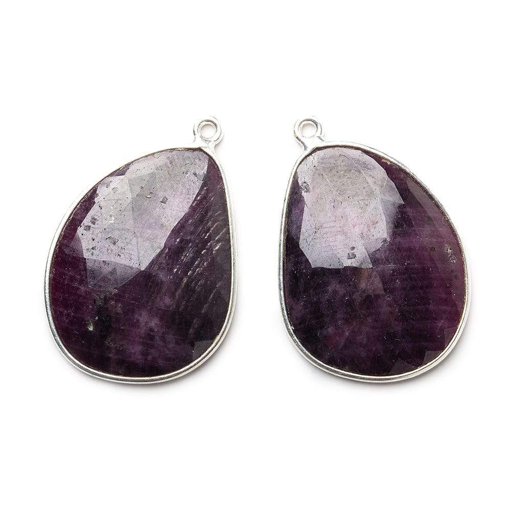  27x21mm Silver .925 Bezel Ruby faceted free shape Pendant Set of 2 pieces 