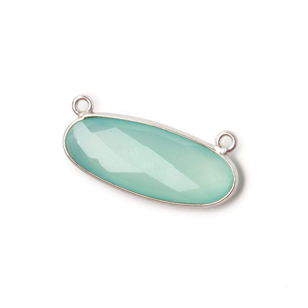  28x11.5mm Silver Bezel Sea Chalcedony Oval East West Connector 1 piece 