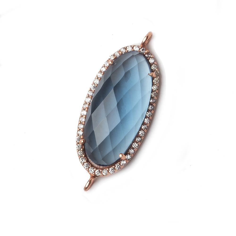  28x14mm Rose Gold CZ Bezel London Blue Quartz Oval Connector 1 piece 