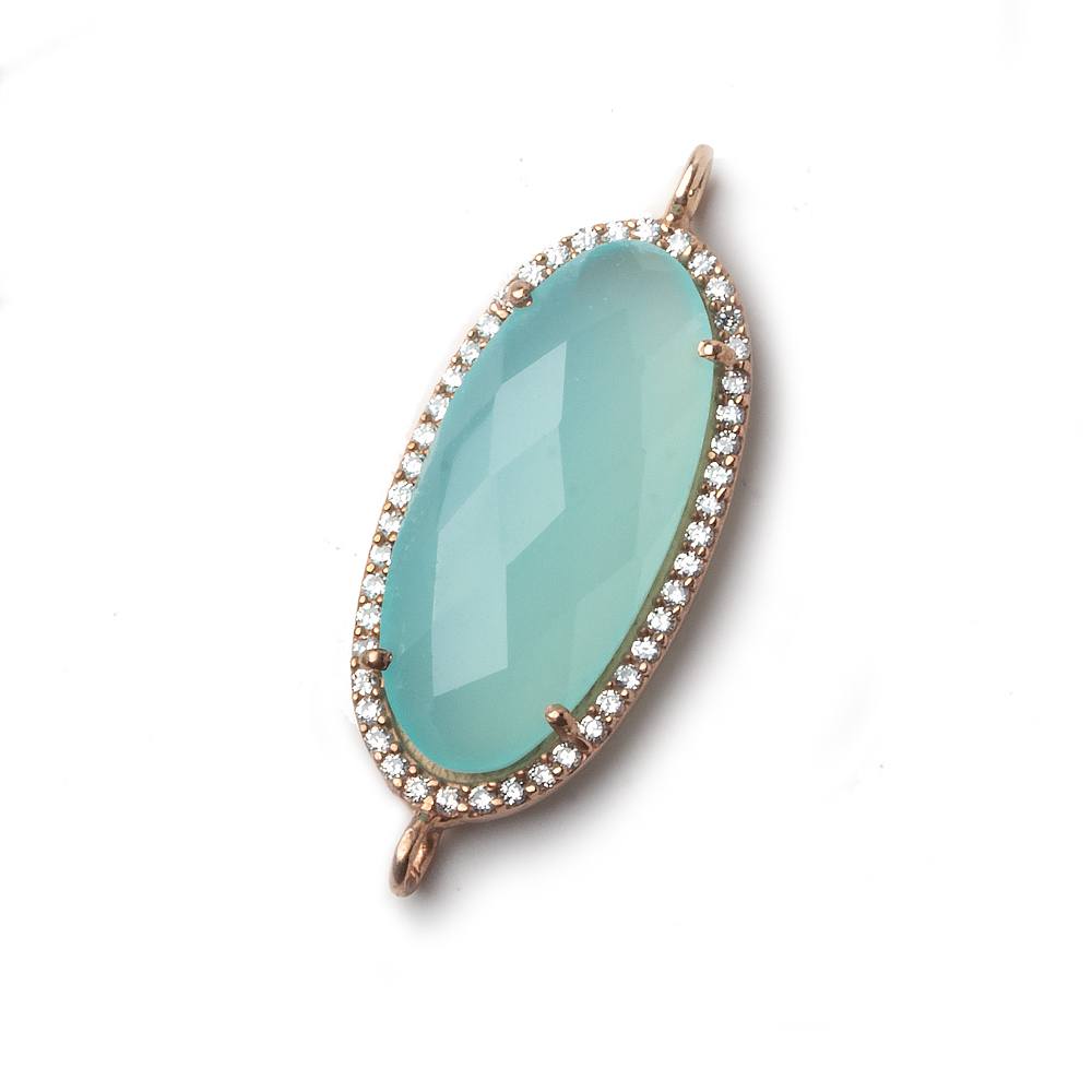  28x14mm Rose Gold CZ Bezel Seafoam Chalcedony Oval Connector 1 piece 