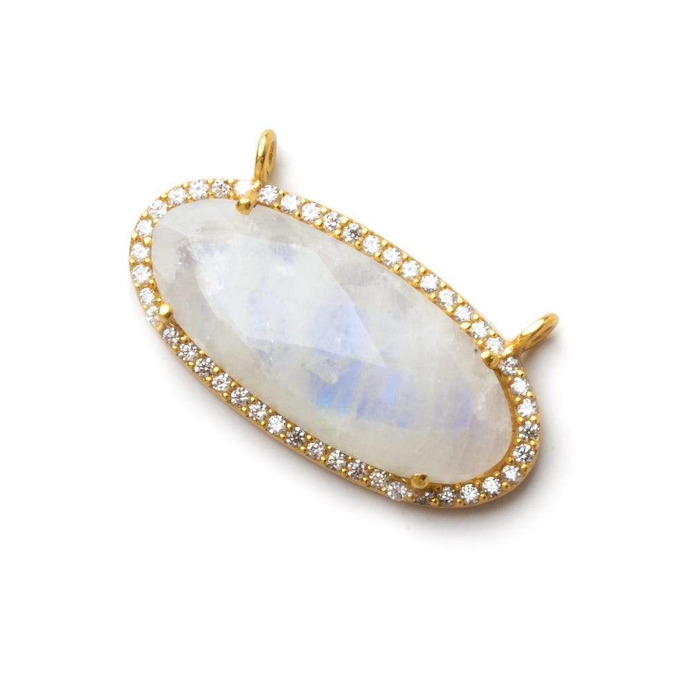  28x14mm Vermeil CZ Bezel Rainbow Moonstone Oval East West Connector 1 piece 