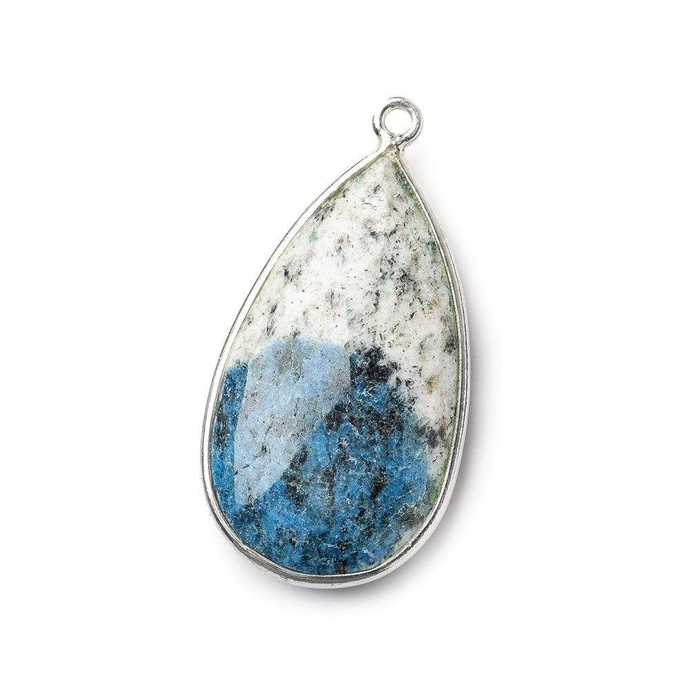  28x15mm .925 Silver Bezel K2 Granite & Azurite faceted Pear Pendant 1 piece 