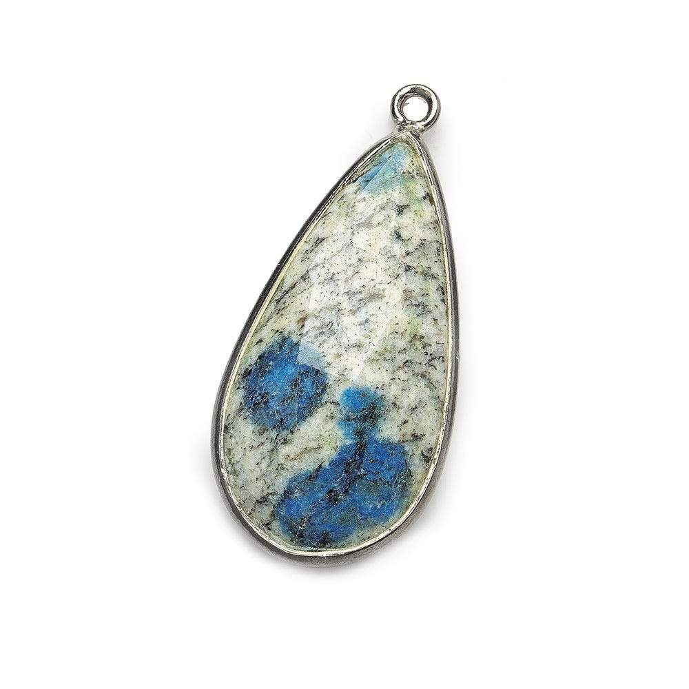  28x15mm Black Gold .925 Silver Bezel K2 Granite & Azurite faceted Pear Pendant 1 piece 