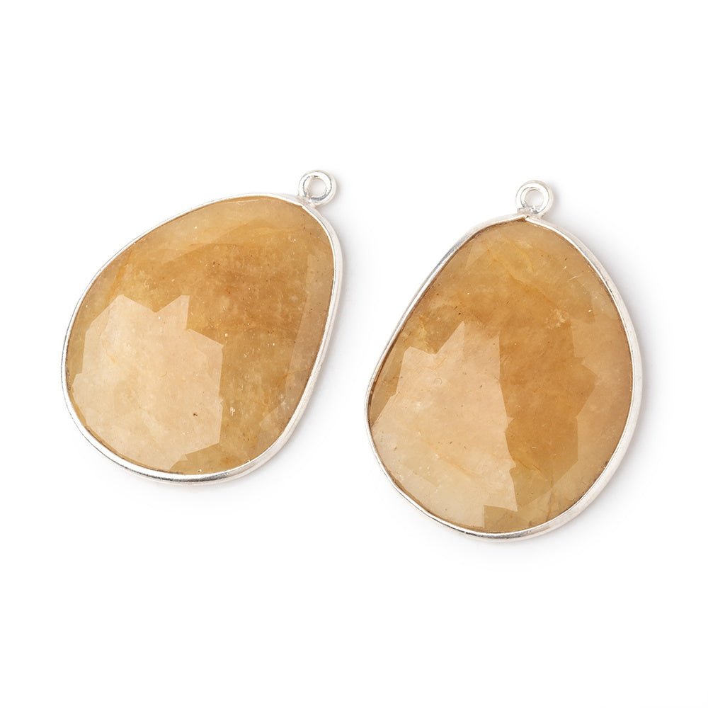  28x24mm .925 Silver Bezel Yellow Beryl Faceted Freeform Set of 2 Pendants 
