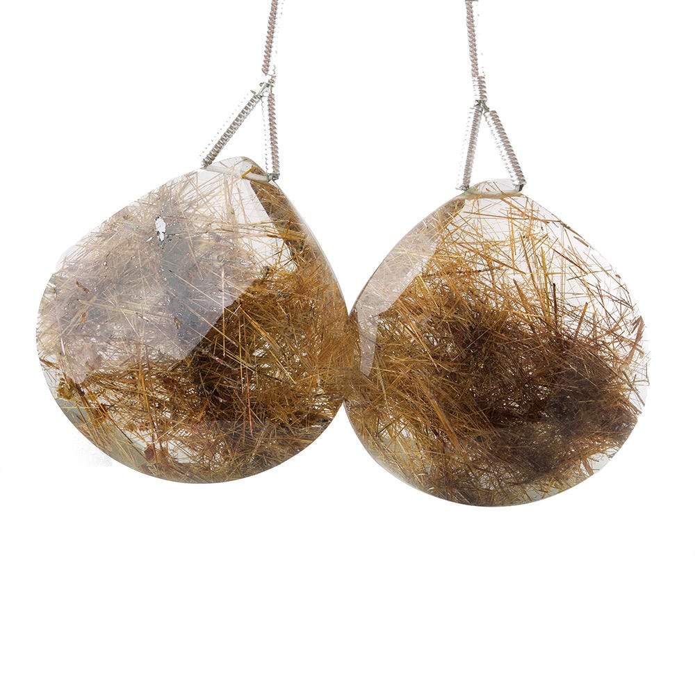  28x28mm & 29x29mm Rutilated Quartz Faceted Heart Focal Bead 2 pieces 