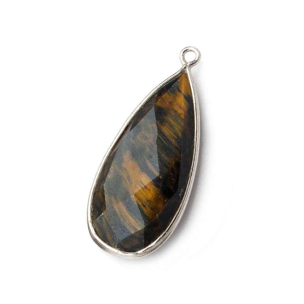  29x13mm Silver .925 Bezel Gold & Black Tiger's Eye faceted Pear Pendant 1 piece 