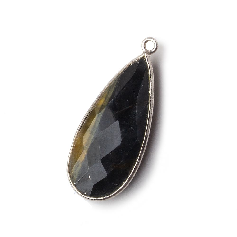  29x13mm Silver .925 Bezel Gold & Black Tiger's Eye faceted Pear Pendant 1 piece 