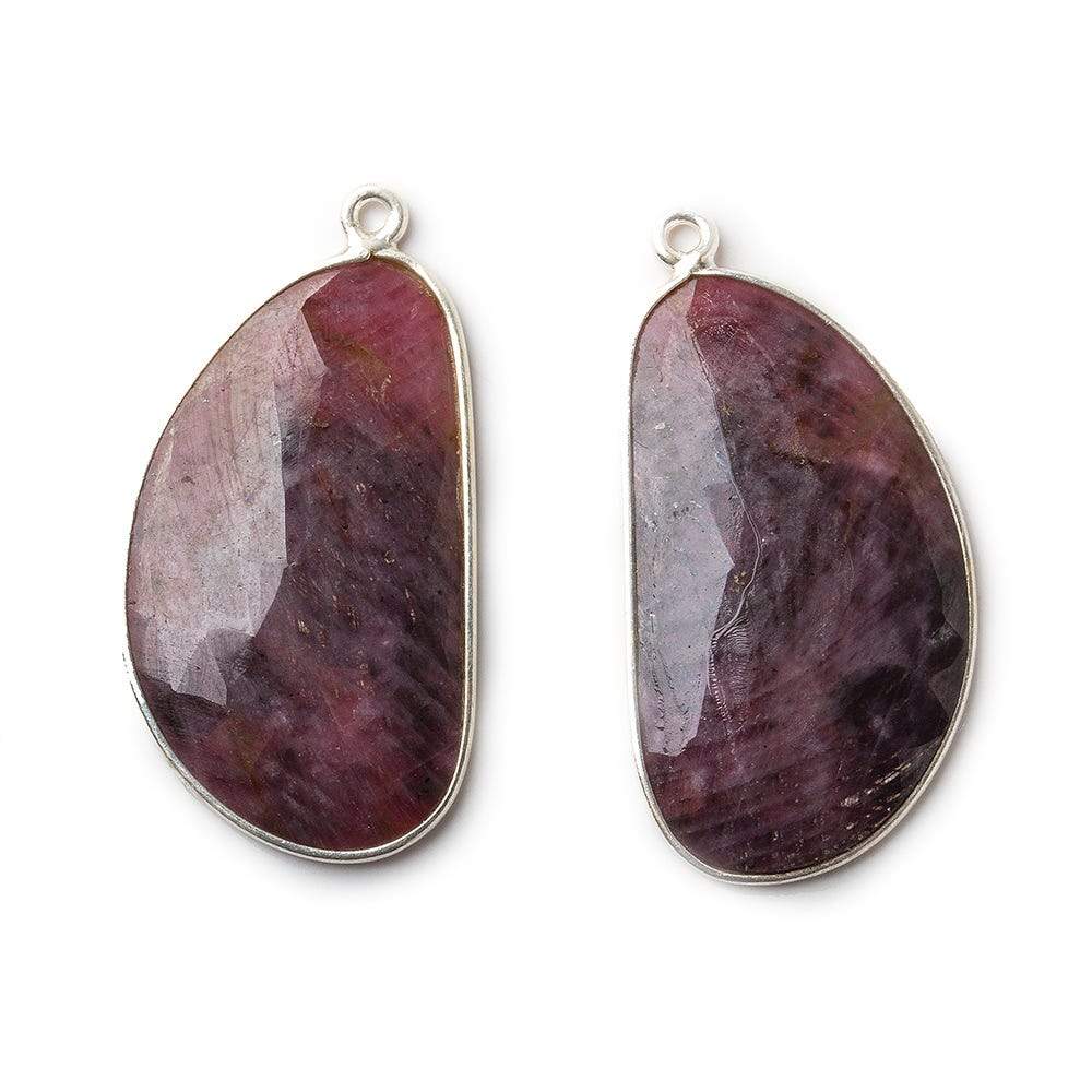  29x17mm Silver .925 Bezel Ruby faceted free shape Pendant Set of 2 pieces 
