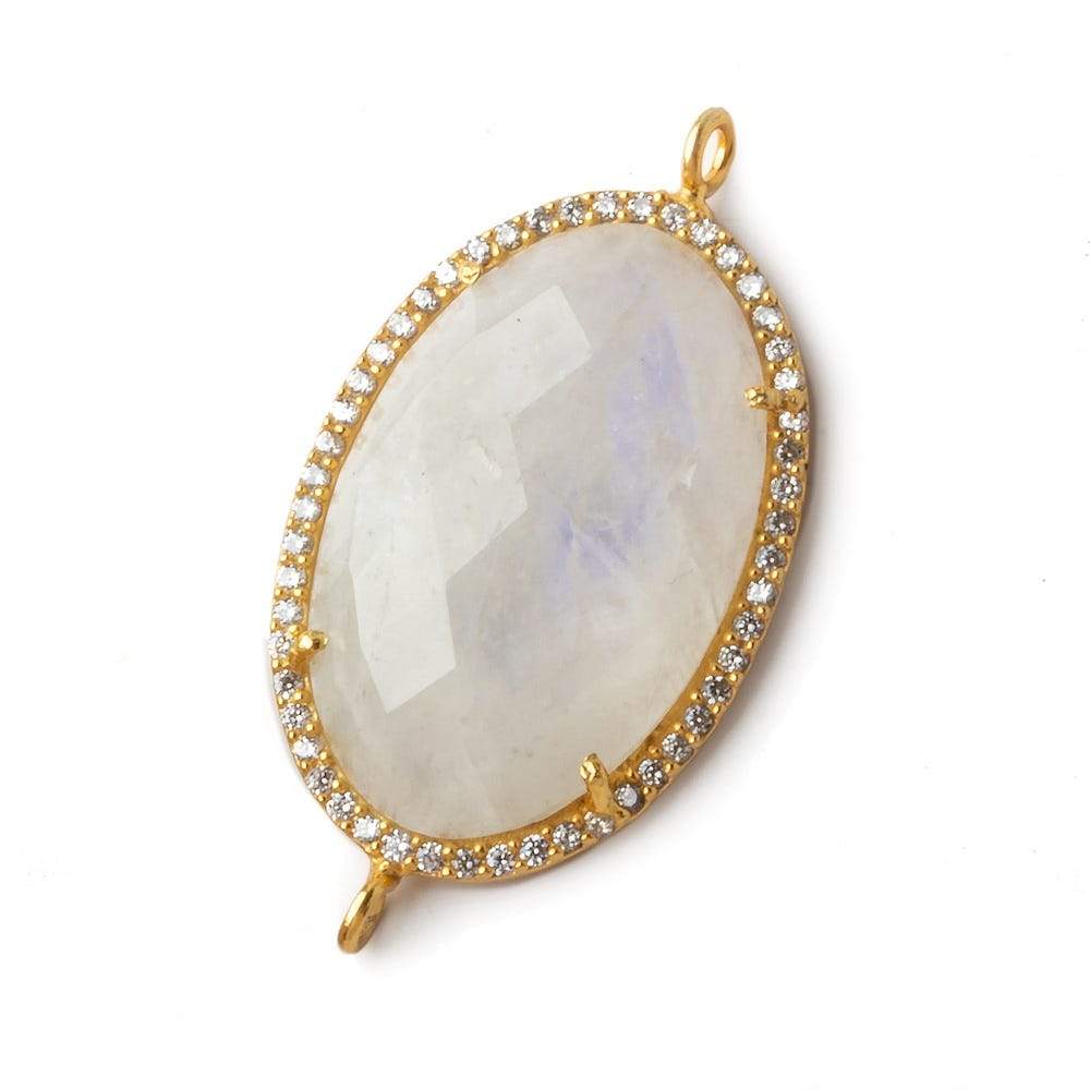  29x20mm Vermeil CZ Bezel Rainbow Moonstone Oval Connector 1 piece 