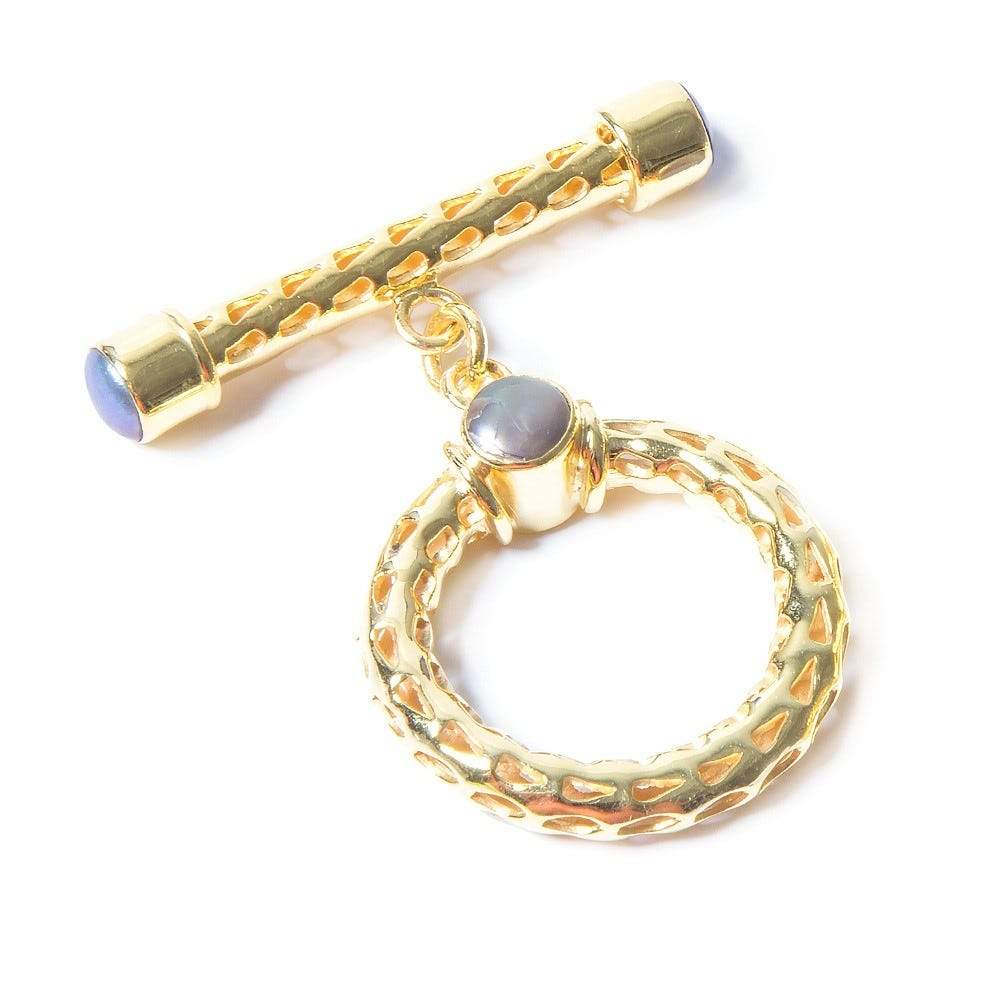  29x23mm Peacock Pearl Cabochon Filigree Vermeil Toggle 1 piece 