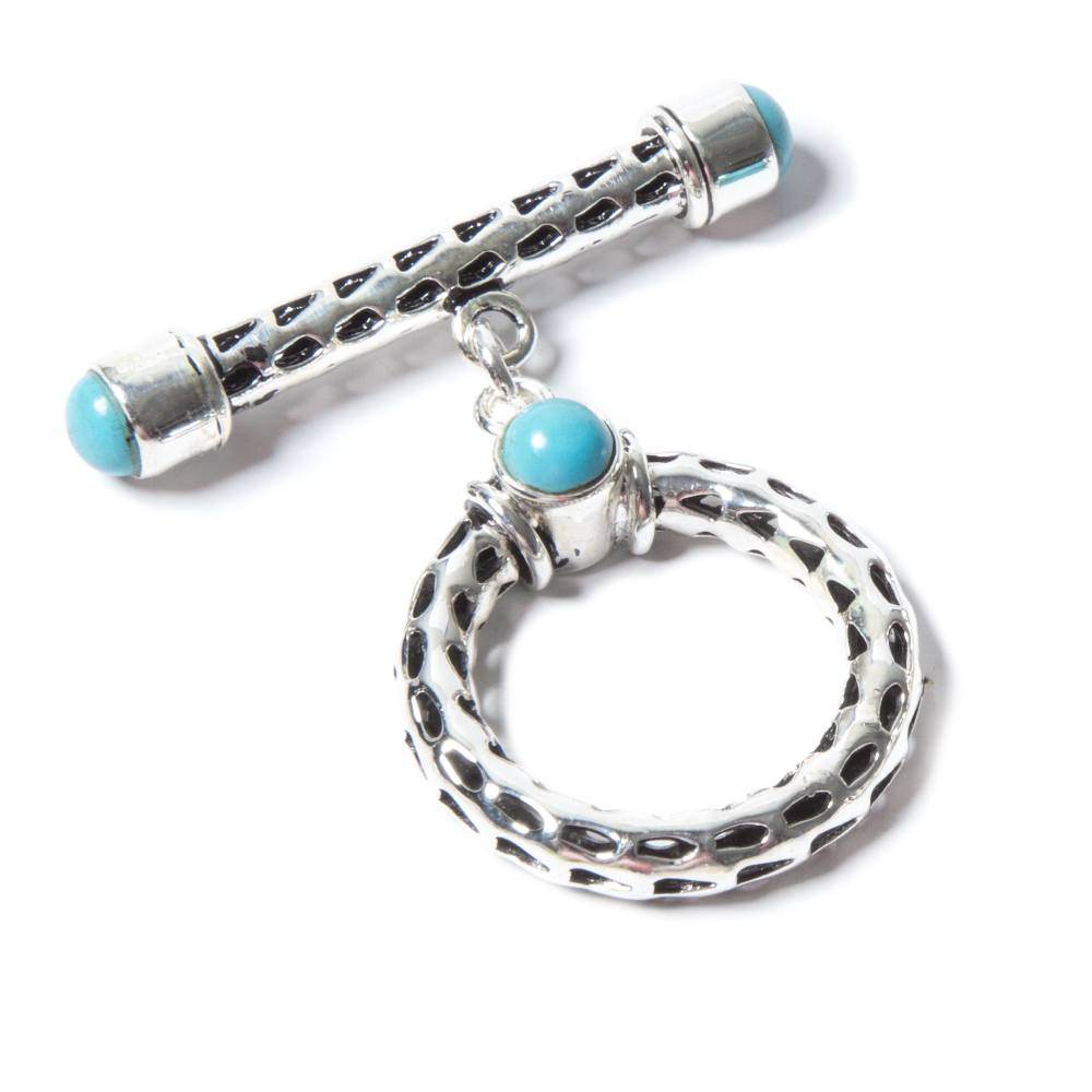  29x23mm Turquoise Cabochon Filigree Antiqued Sterling Silver Toggle 1 piece 