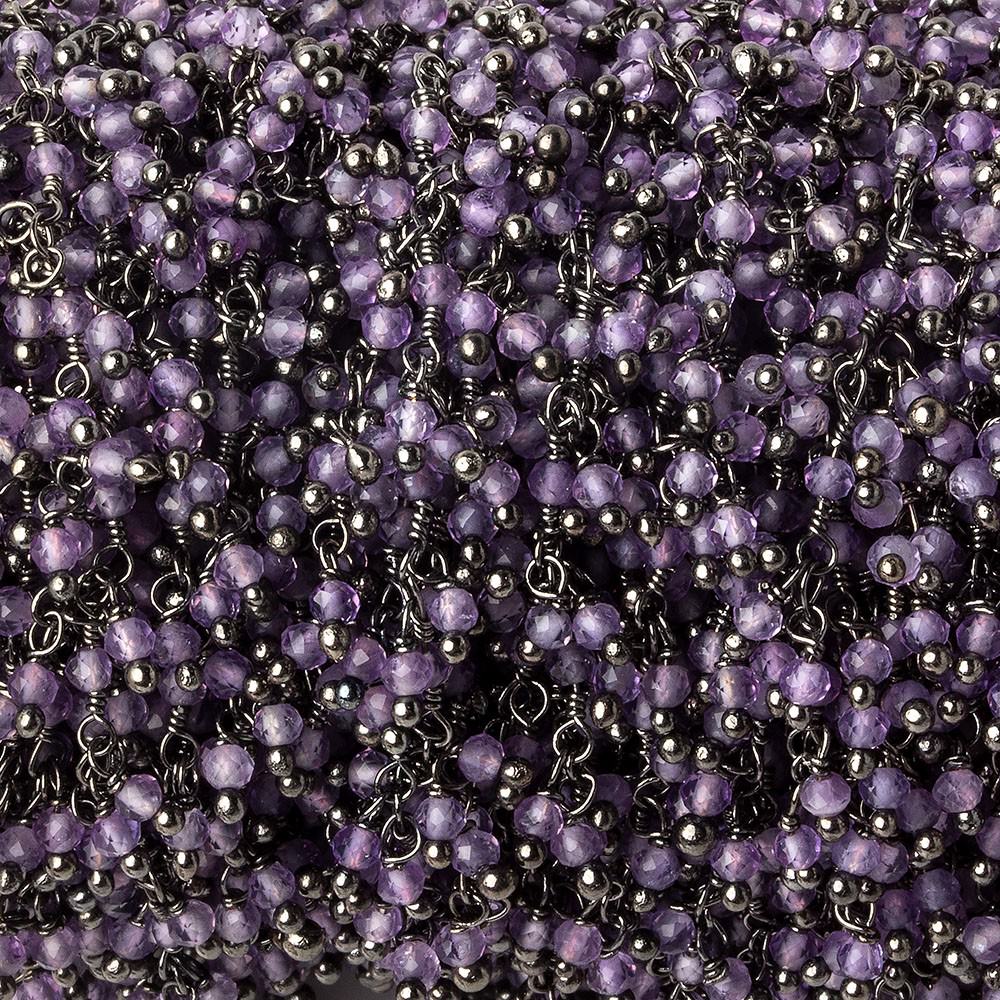 2mm Amethyst micro faceted round Black Gold plated Dangling Chain by the foot 