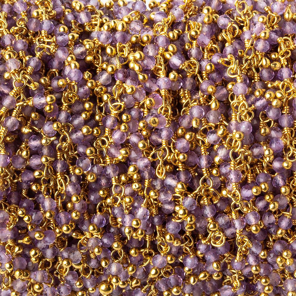  2mm Amethyst micro faceted round Gold plated Dangling Chain by the foot 