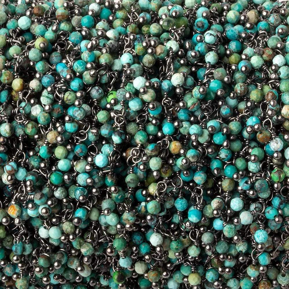  2mm Chinese Turquoise micro faceted round Black Gold Dangling Chain by the foot 