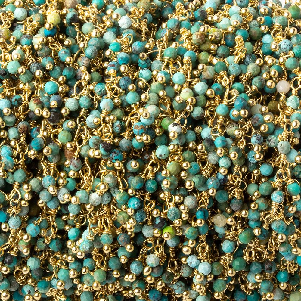  2mm Chinese Turquoise micro faceted round Gold Dangling Chain by the foot 