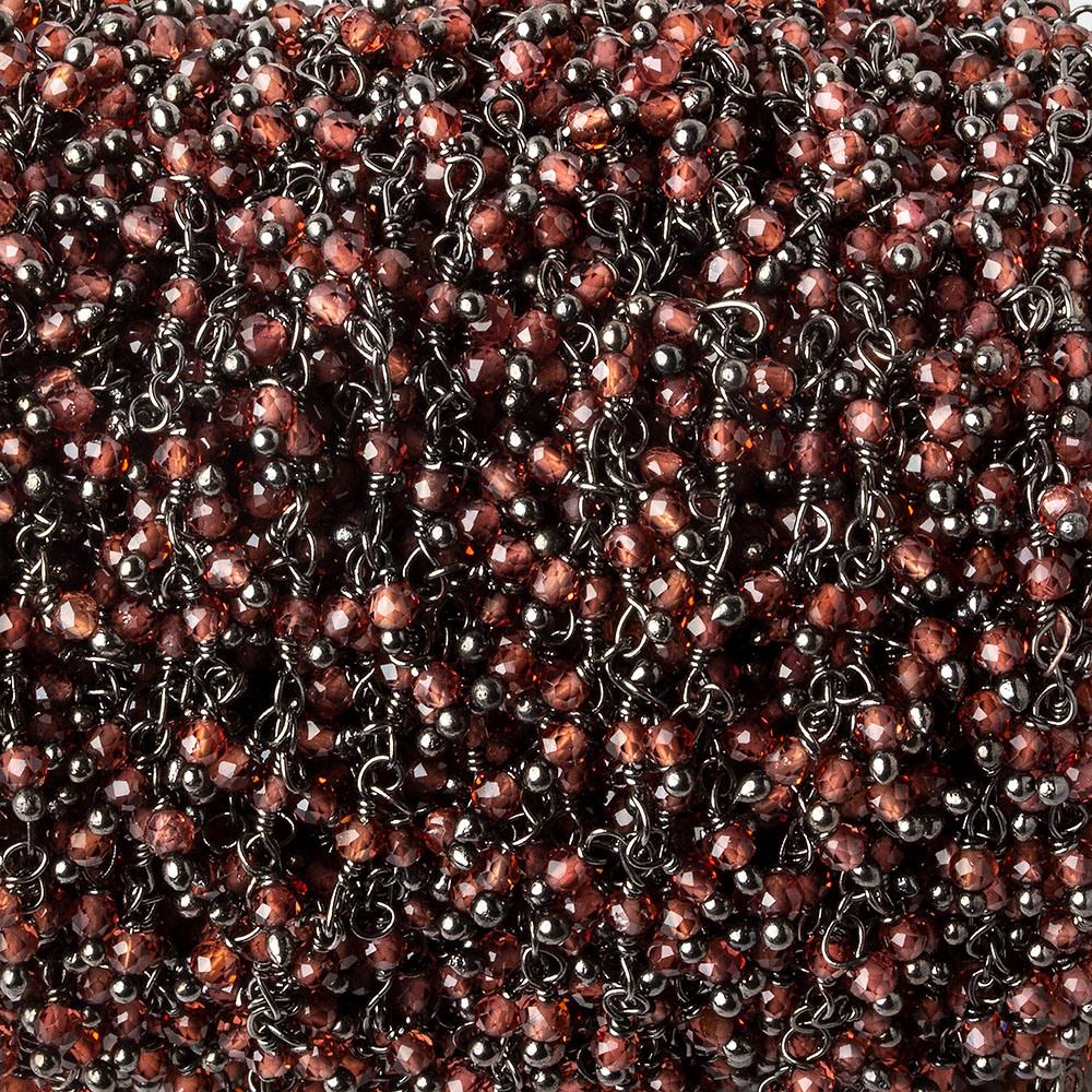  2mm Garnet microfaceted round Black Gold Dangling Chain by the foot 