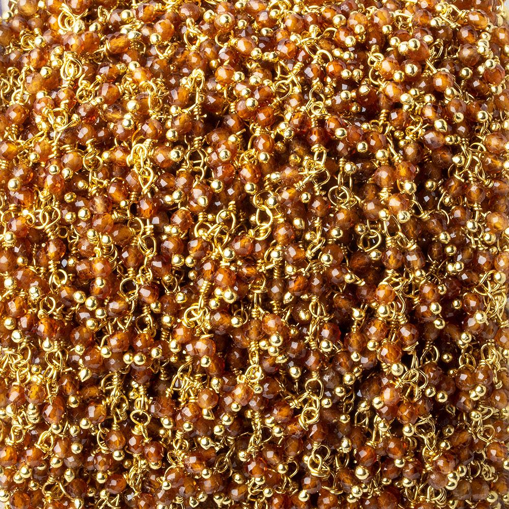  2mm Hessonite Garnet microfaceted round Gold plated Dangling Chain by the foot 