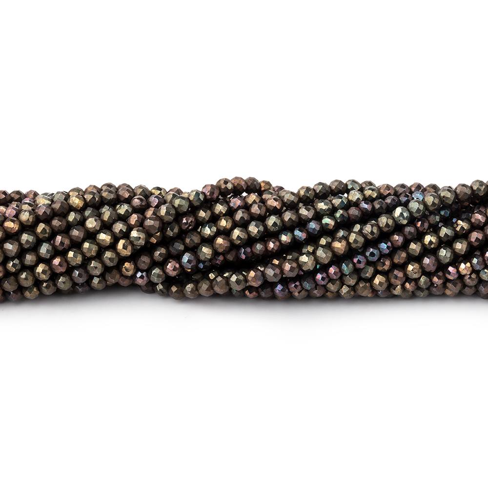  2mm Metallic Chocolate Black Spinel Micro Faceted Rounds 13 inch 183 beads 