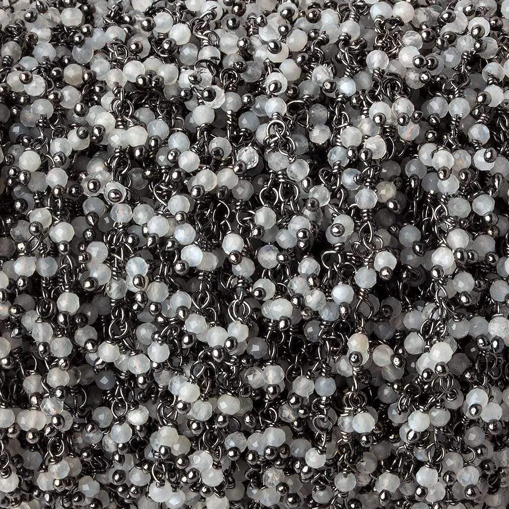  2mm White Moonstone micro faceted round Black Gold Dangling Chain by the foot 