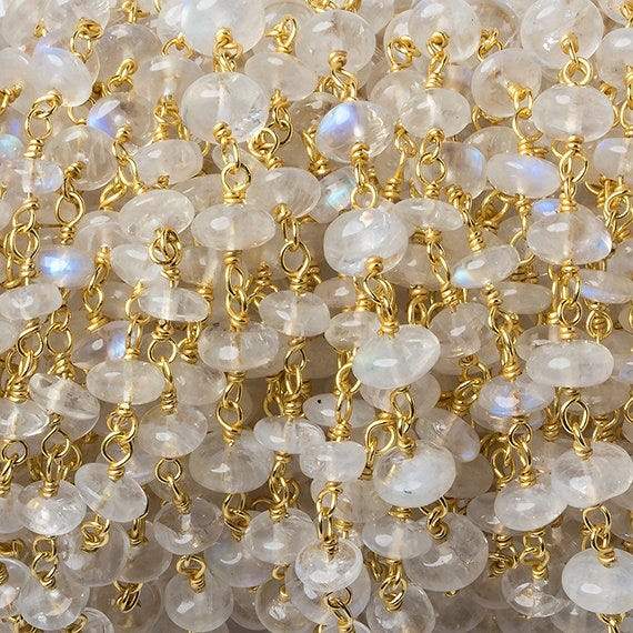  3-4mm Rainbow Moonstone plain rondelle Vermeil Chain by the foot 37 beads 
