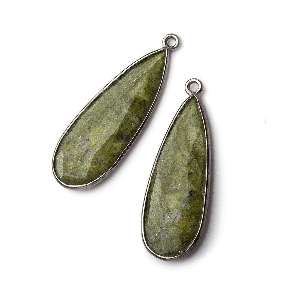  30x12mm Oxidized Silver Bezeled Serpentine Pear Pendant Set of 2 