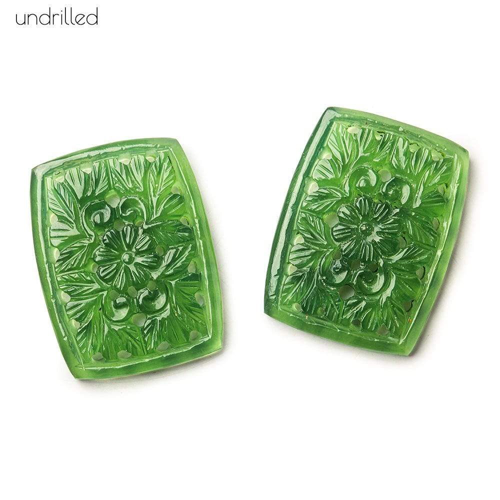  30x23x5mm Serpentine Gem Quality Hand Carved Rectangle Focal Set of 2 
