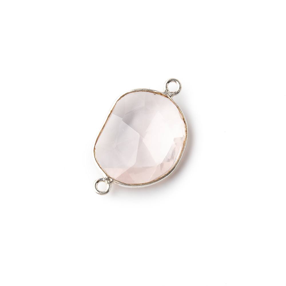  16x14mm Sterling Silver .925 Bezel Rose Quartz Faceted Nugget Connector 1 piece 