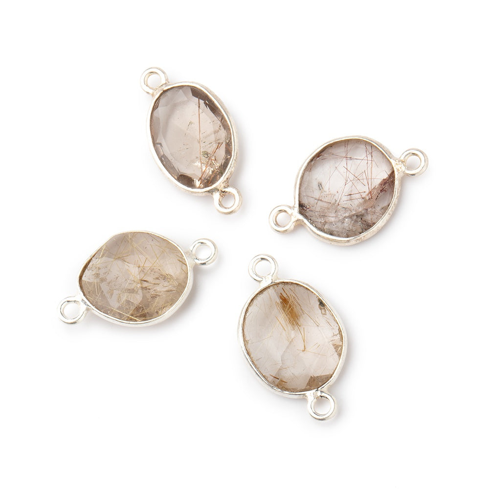  10x9mm Silver .925 Bezel Rutilated Quartz Faceted Nugget Connector 4 Pieces 