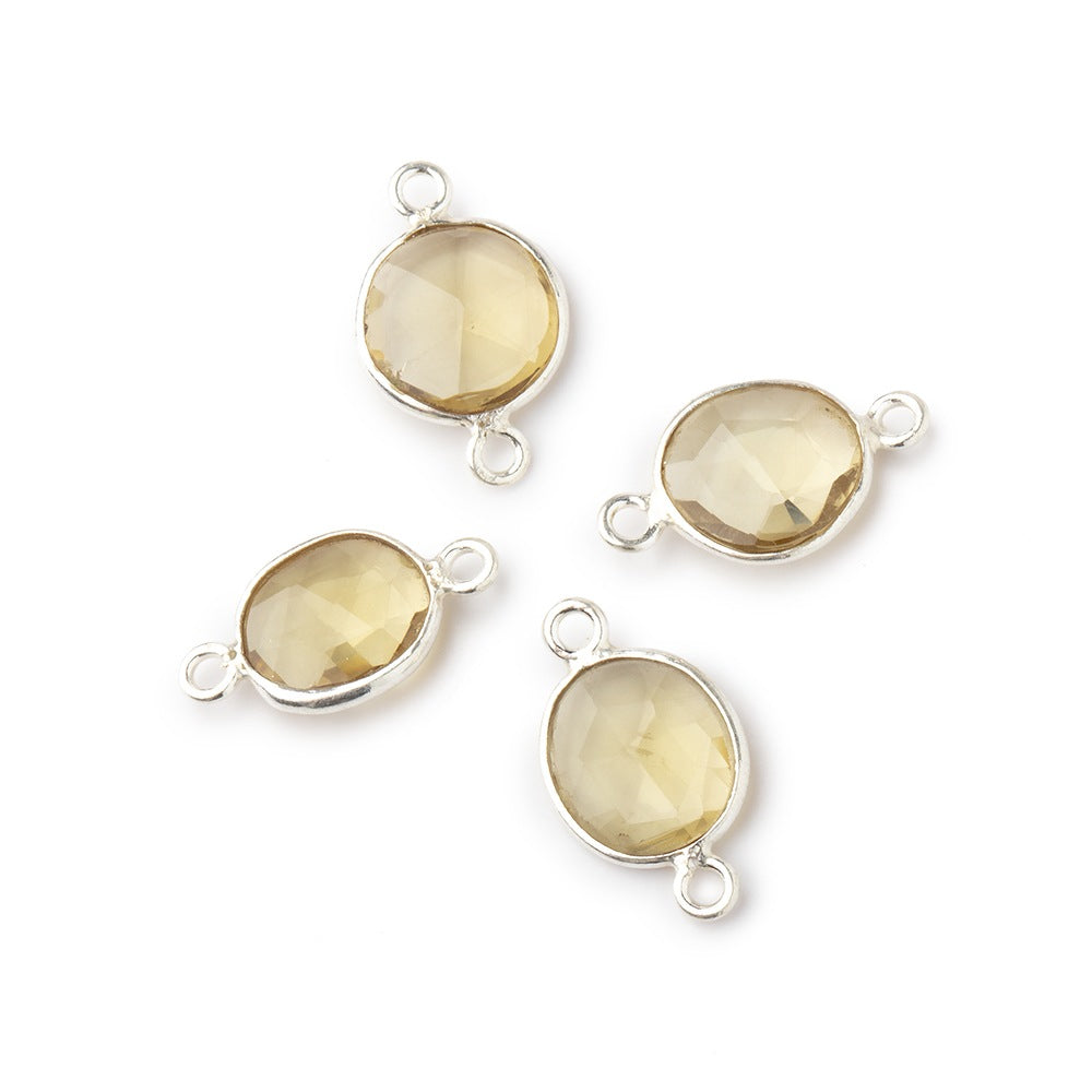  8x8mm Silver .925 Bezel Whiskey Quartz Faceted Nugget Connector Set of 4 Pieces 