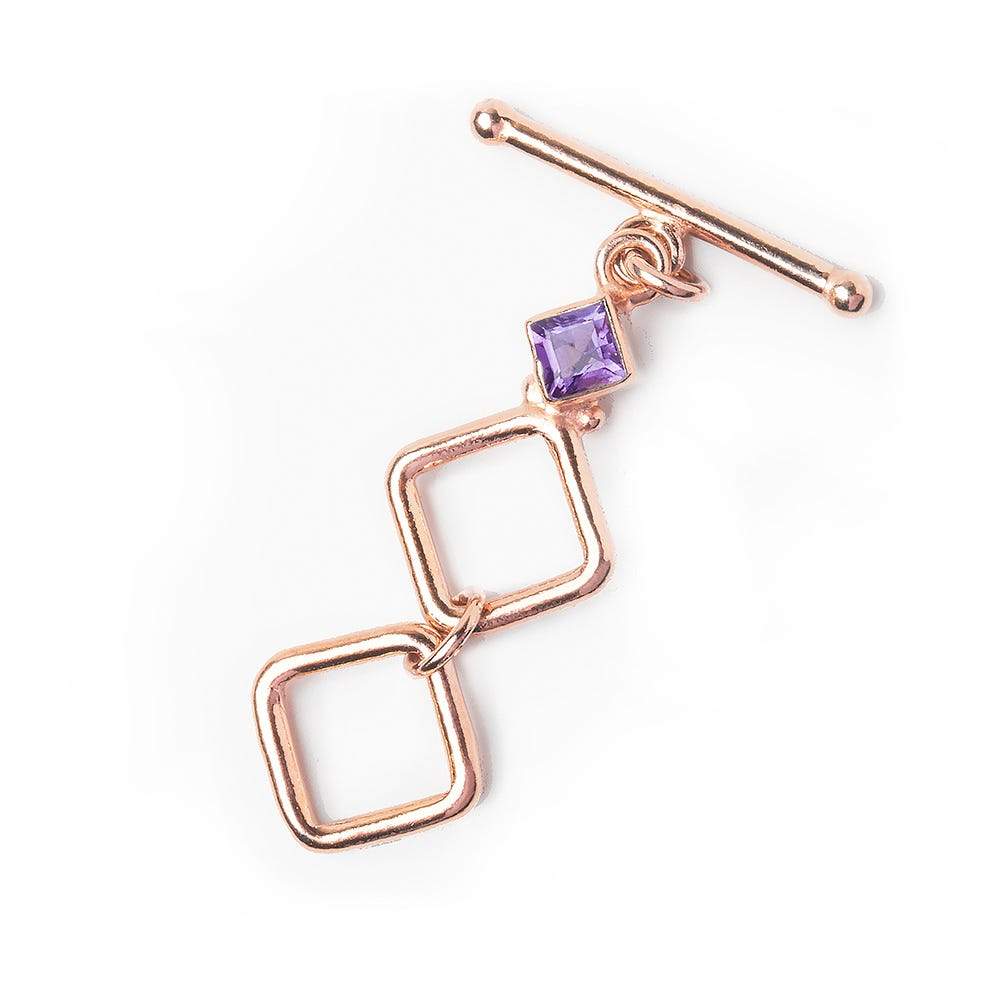  31x13mm Rose Gold plated Silver Square Toggle with Amethyst CZ 1 piece 