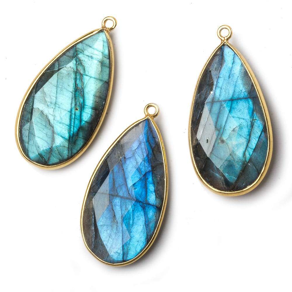  31x17mm Vermeil Bezel Labradorite faceted pear Pendant 1 piece 