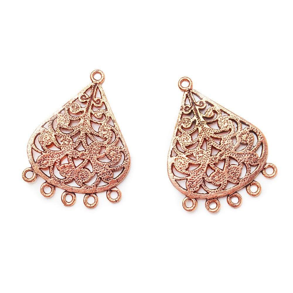  31x23mm Antiqued Copper Leaves Scroll 5 ring Drop Charm Set of 2 