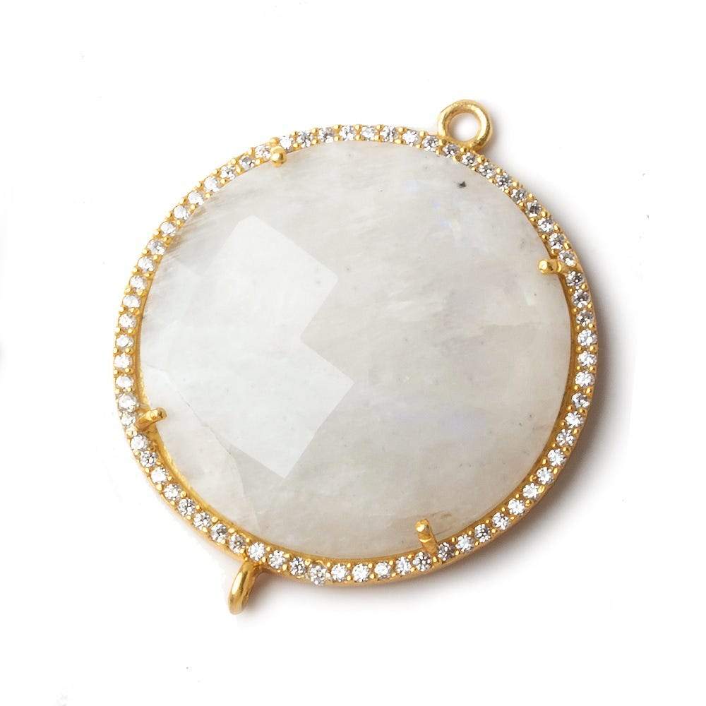  32mm Vermeil CZ Bezel Rainbow Moonstone Coin Connector 1 piece 