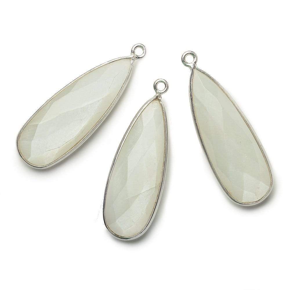  32x12mm Silver .925 Bezeled White Moonstone Pear Pendant 1 piece 