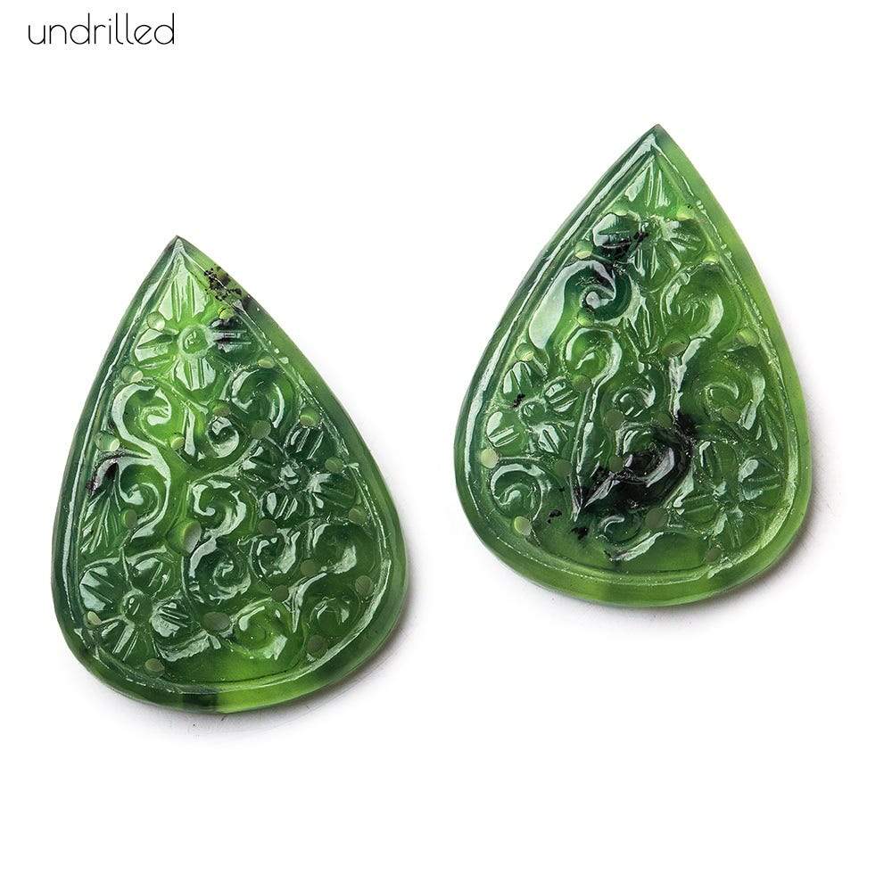  32x24x4.5mm Serpentine Gem Quality Hand Carved Pear Set of 2 