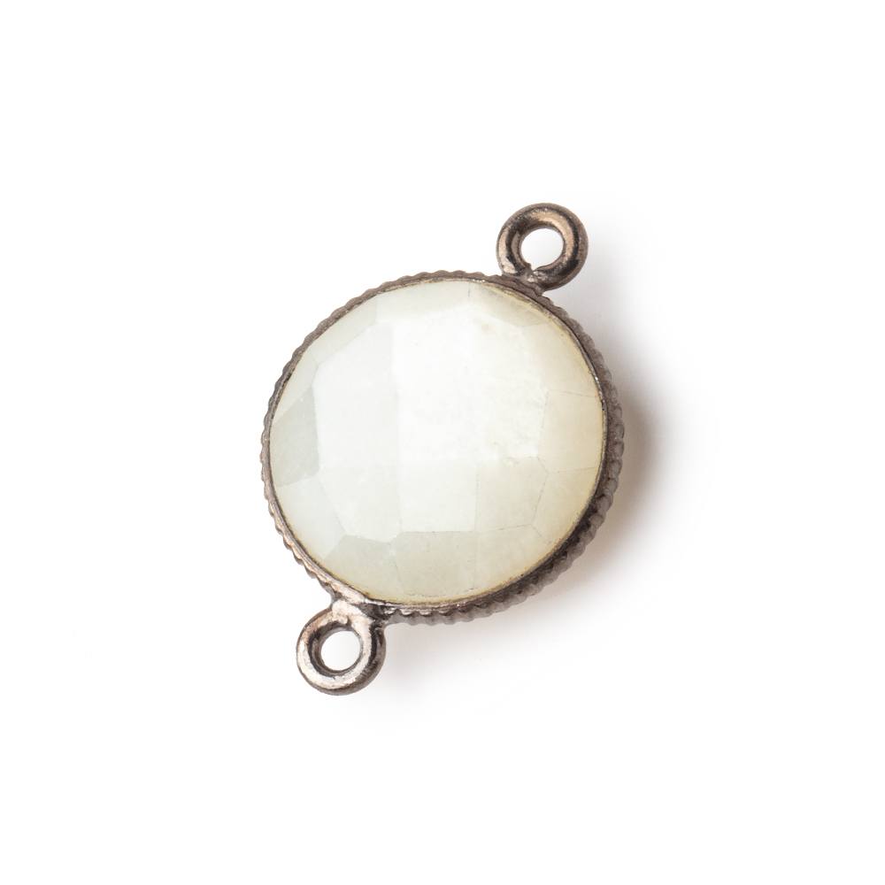  15mm Black Gold .925 Corrugated Bezel White Moonstone Coin 2 ring Connector 1 piece 
