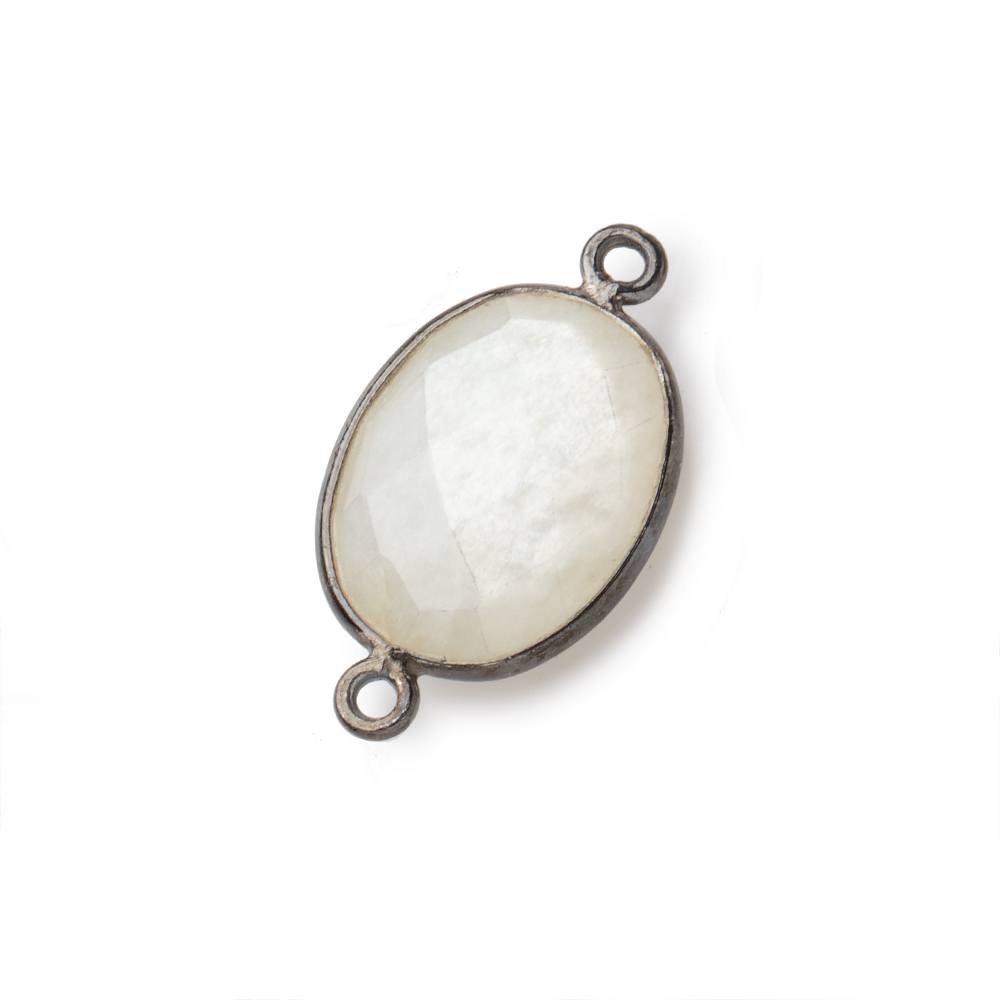  17x13mm Black Gold .925 Bezel White Moonstone Faceted Oval Connector 1 piece 