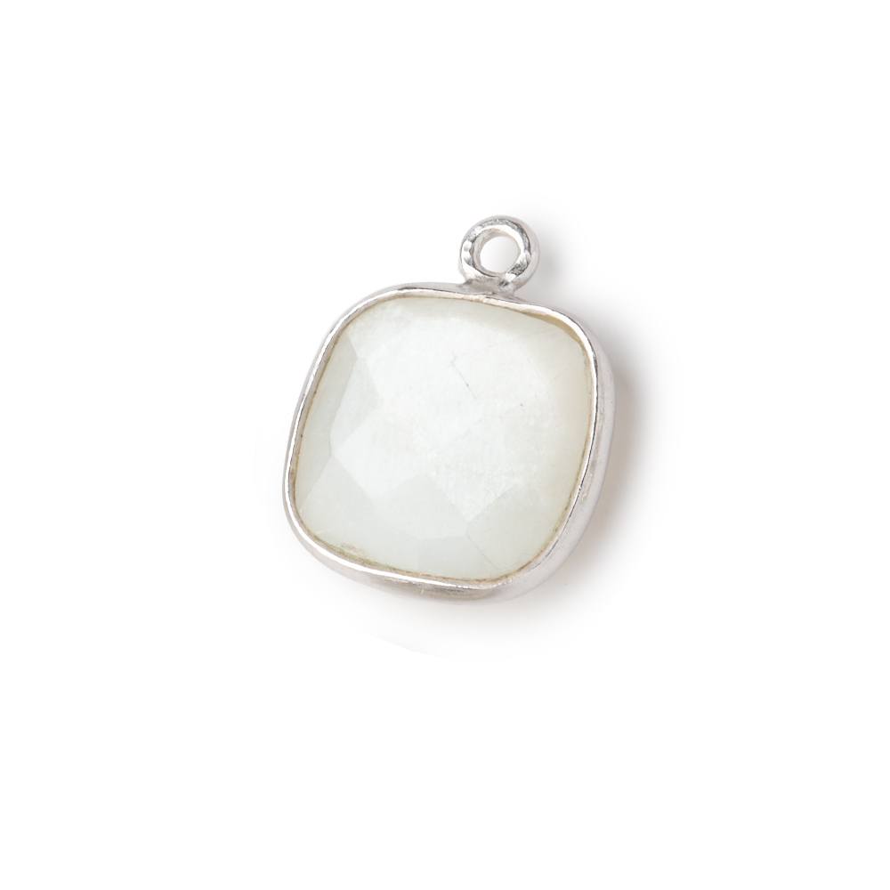  13x13mm Silver .925 Bezeled White Moonstone faceted pillow Pendant 1 piece 
