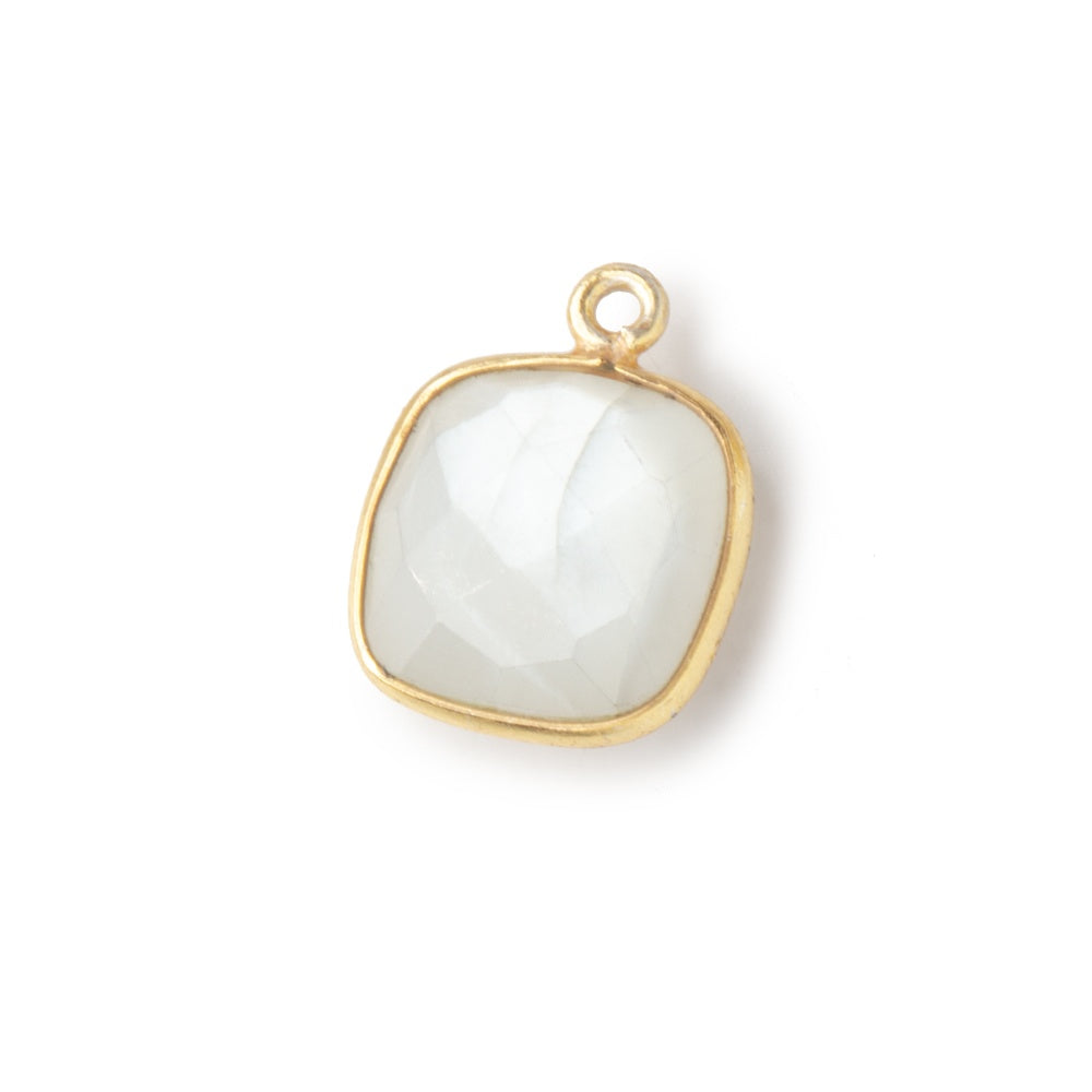  13x13mm Vermeil Bezeled White Moonstone faceted pillow Pendant 1 piece 