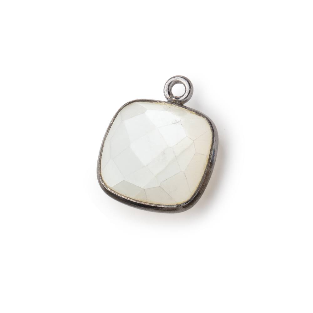  13x13mm Black Gold .925 Bezeled White Moonstone faceted pillow Pendant 1 piece 