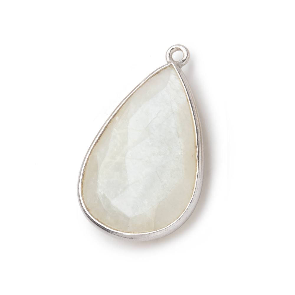  26x17mm Silver .925 Bezel White Moonstone faceted pear Pendant 1 piece 
