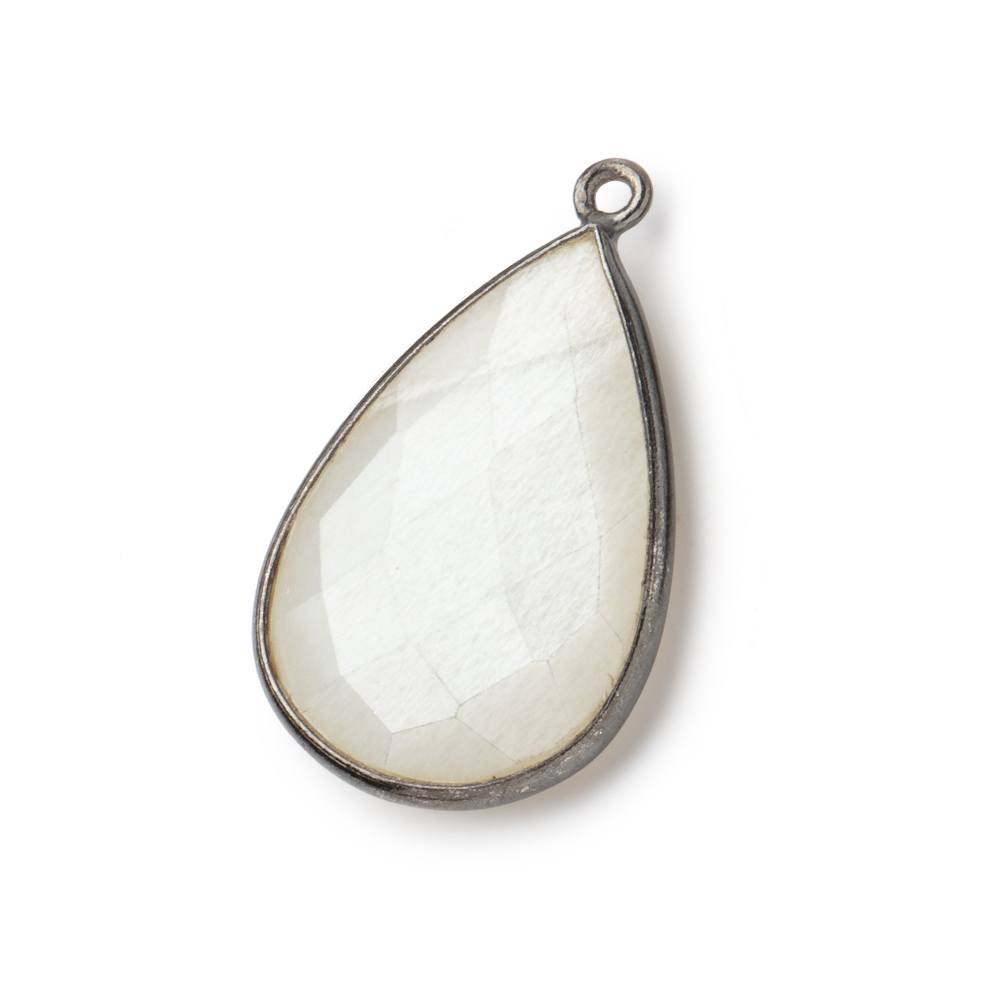  26x17mm Black Gold .925 Bezel White Moonstone faceted pear Pendant 1 piece 