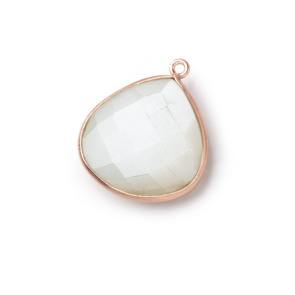  22x22mm Rose Gold .925 Bezeled White Moonstone Heart Pendant 1 piece 